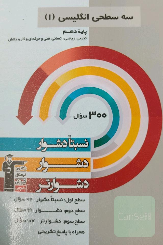 سه سطحی انگلیسی (1): پایه دهم تجربی، ریاضی، انسانی، فنی و حرفه‌ای و کار و دانش نسبتا دشوار، دشوار، دشوارتر