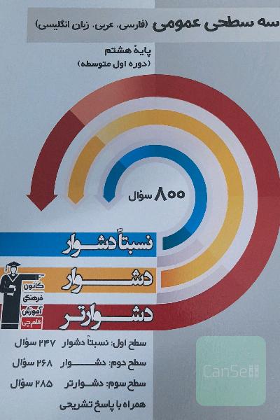 سه سطحی عمومی (فارسی، عربی، انگلیسی) پایه‌ی هشتم (دوره‌ی اول متوسطه): نسبتا دشوار، دشوار، دشوارتر